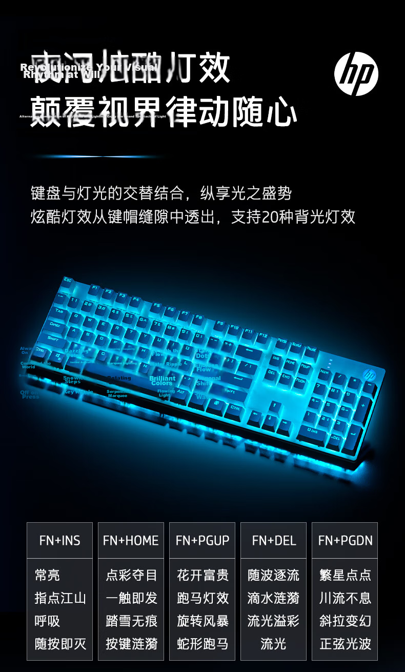 HP GK400F Mechanical Keyboard, Wired for Office And Gaming, Compatible with Desktop And Laptop Computers, Gunmetal Black with Blue Switches, 104 Keys 7