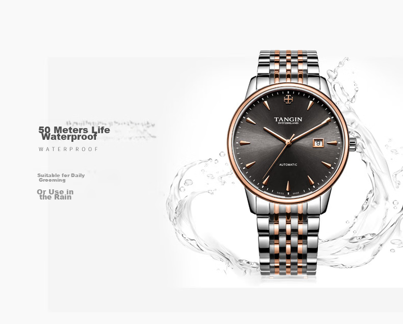 TANGIN Swiss Men's Mechanical Automatic Steel Strap Watch Gift for Boyfriend 16