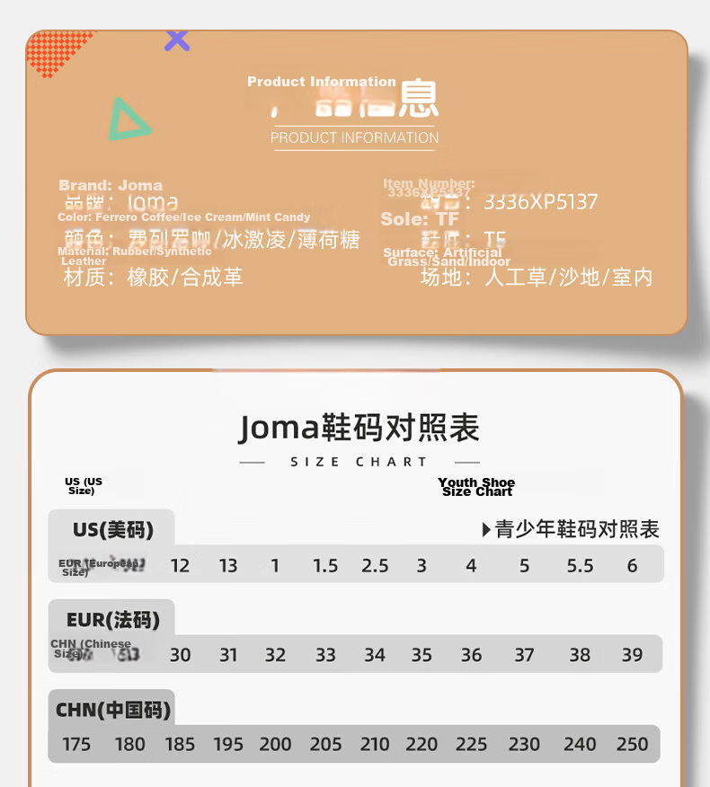 JOMA Children's Soccer Shoes, TF Turf Studs, Youth Elementary School Students' Artificial Grass Field Soccer Training Shoes, White And Orange, Size 32 6
