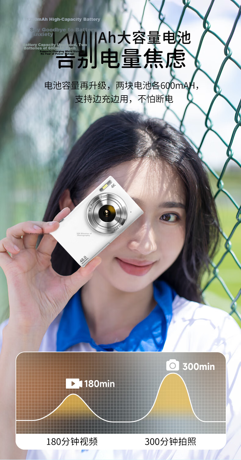 CAIZU C8 Dual Rear And Front Camera 64MP Digital Camera, Entry-Level Student Selfie Vlog Mirrorless Camera, 4K Video Recording Alternative to CCD Card Camera 10