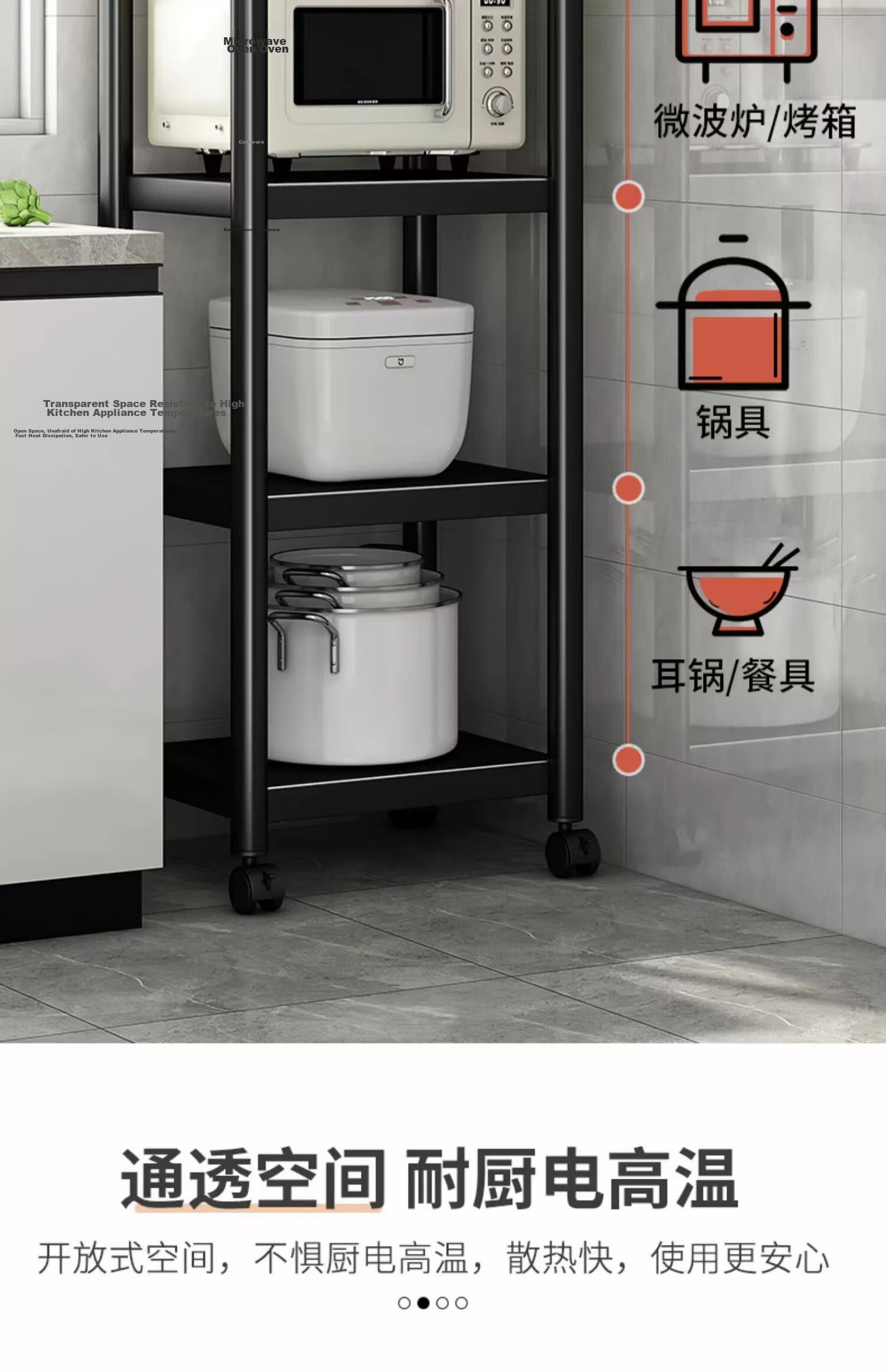 UOEN Kitchen Gap Storage Rack Floor-Standing Multi-Layer Narrow Space Organizer Multi-Functional Pot and Microwave Storage Shelf 5