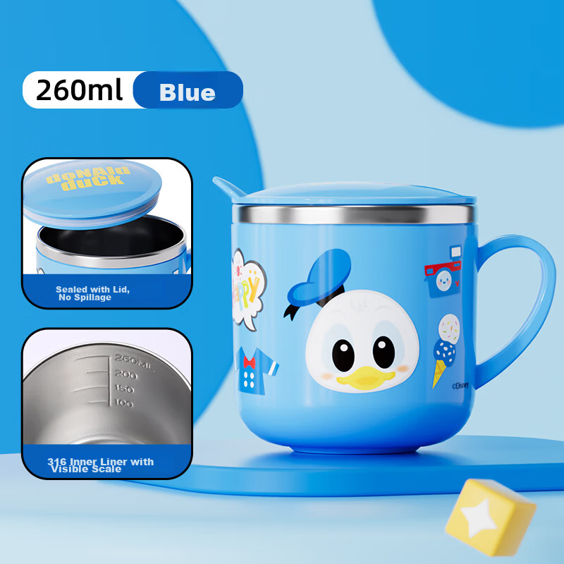 Disney Milk Cup Children's Water Cup Kindergarten Training Cup with Measurement Scale, Spill-Proof, Lid, Coffee Mug