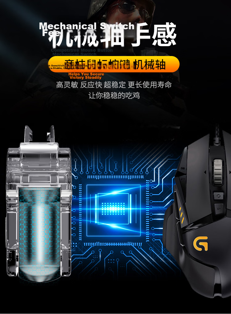 BIAZE Chicken Dinner Gadget Mechanical Shaft Mobile Game Keyboard Four And Six Finger Physical Buttons Auxiliary Gun Pressing Peace Elite Stimulating Battlefield Suitable for Apple Android Specific GT02 Transparent 6