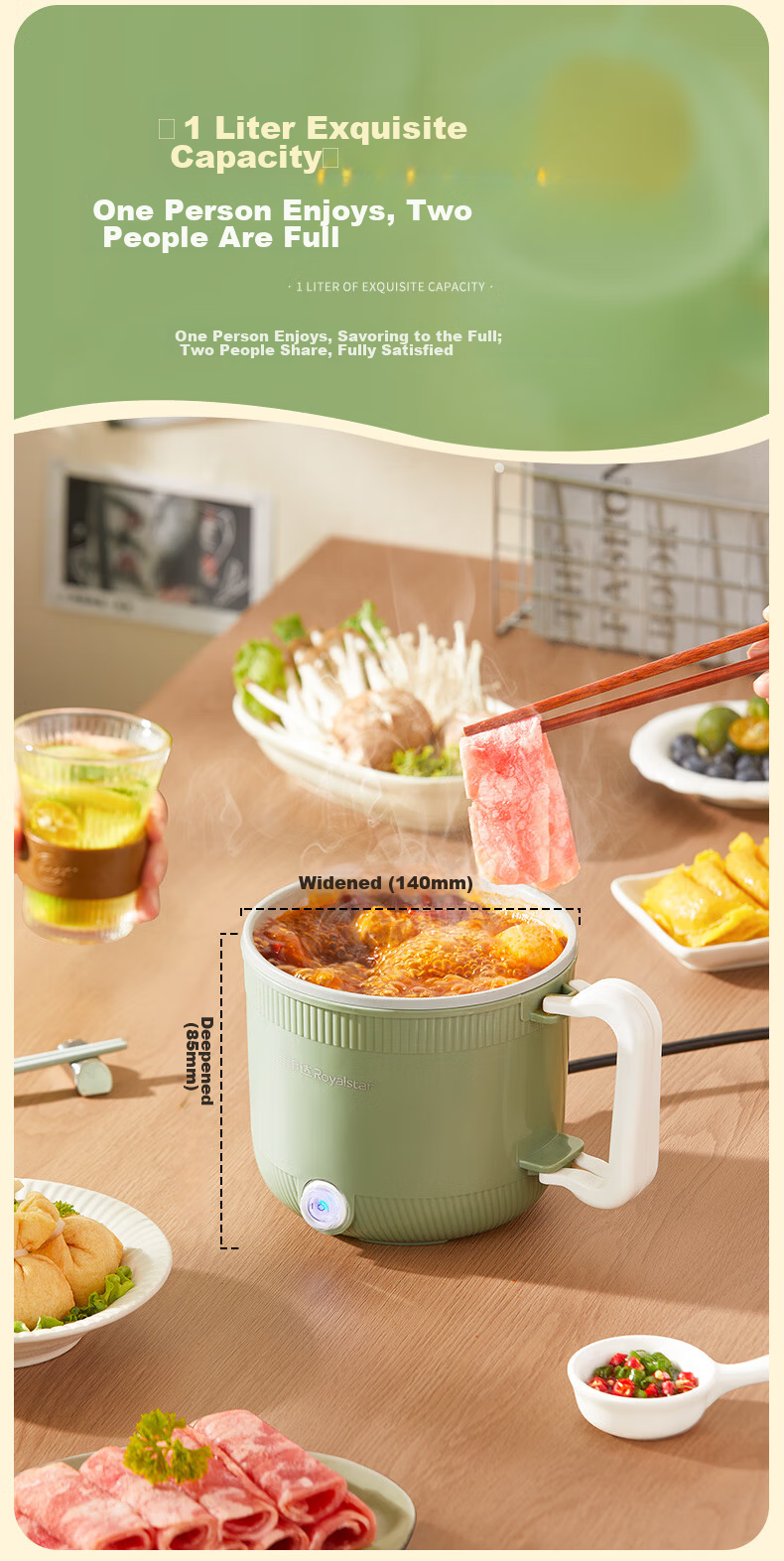Royalstar Electric Cooking Pot Foldable Portable Small Electric Cooker for Dormitory Household Student Room All-in-One Instant Noodle Hot Pot Electric Heating Pot Titanium Coating Multifunctional Pot  10