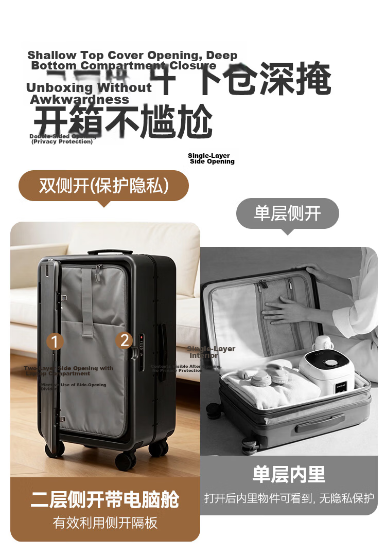 JD Original Wujian One-Click Front Opening Aluminum Frame Suitcase for Men And Women, Large Capacity Carry-On Luggage, Deep Sea Blue, 20 Inches 7