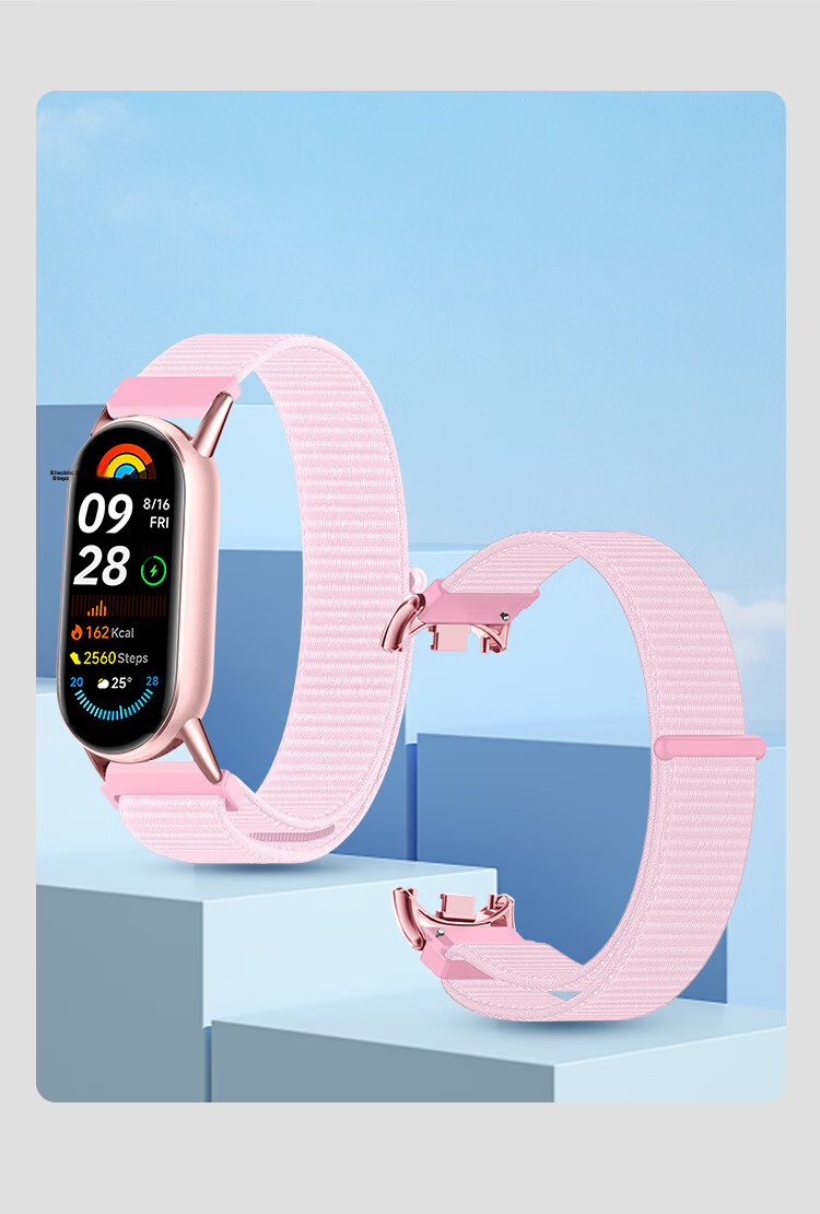 Freeson Replacement Breathable Nylon Loop Magic Tape Strap for Xiaomi Mi Band 10/9/8 Smart Sports Watch Black 9