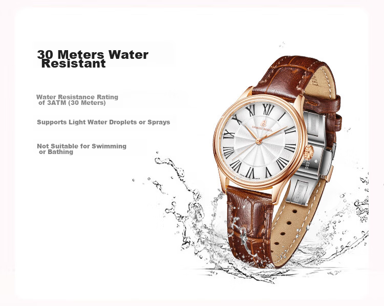 ERNEST BOREL Swiss Women's Watch Camellia Pattern Classic White and Brown Quartz Watch for Women Back-to-School Gift 8