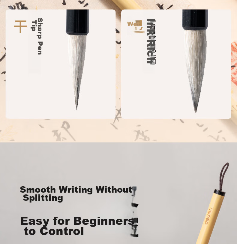 Deli Baiyun Mixed Hair Large Baiyun Medium Kai Small Kai Student Calligraphy Chinese Painting Beginner Entry-Level Brush Xingkai Small Size Baiyun Brush School Supplies 7