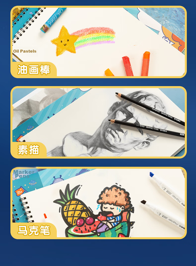 M&G Stationery 5-Pack A4 Drawing Books for Kids 150 Sheets Art Books for Elementary and Kindergarten Grade 1 Spiral Little Red Riding Hood APYUR87PB 12