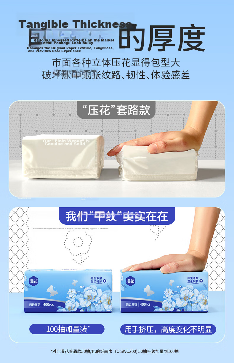 Manhua Blue Camellia Tissue Extra Large 4-Ply 420 Sheets * 20 Packs Bulk Wholesale Toilet Paper Hand Towels Napkins 4
