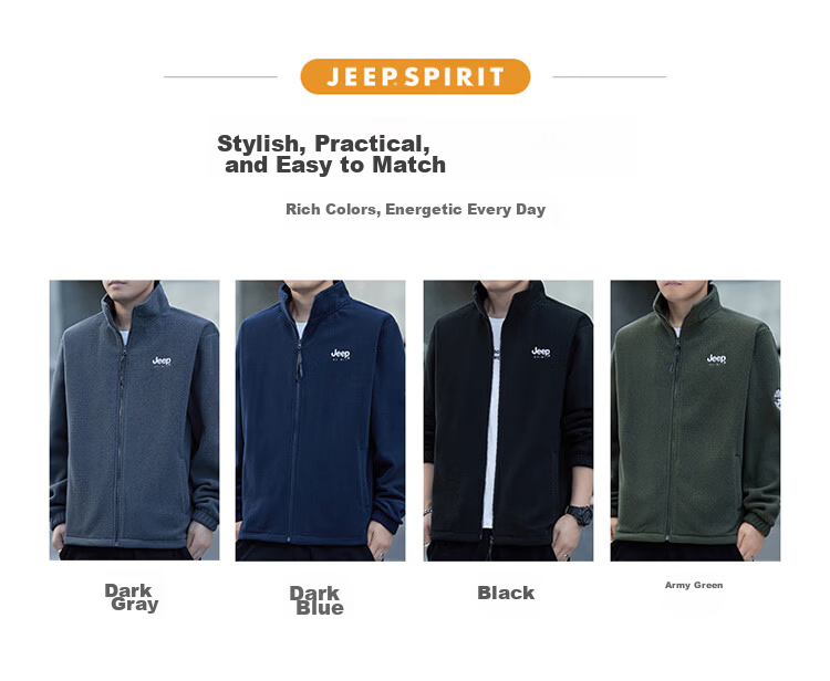 JEEP SPIRIT Men's Jacket, Zip-Up Sweatshirt, Men's Clothing for Autumn, Casual Loose Trendy Fleece Top for Me 10