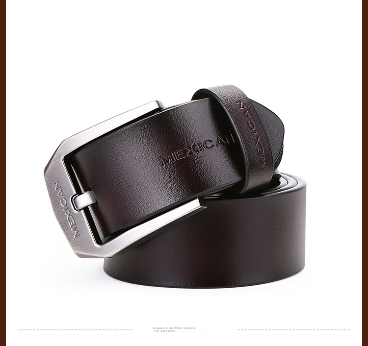MEXICAN Men's Genuine Leather Pin Buckle Business Casual Trendy Belt Birthday Gift for Men and Dad 16