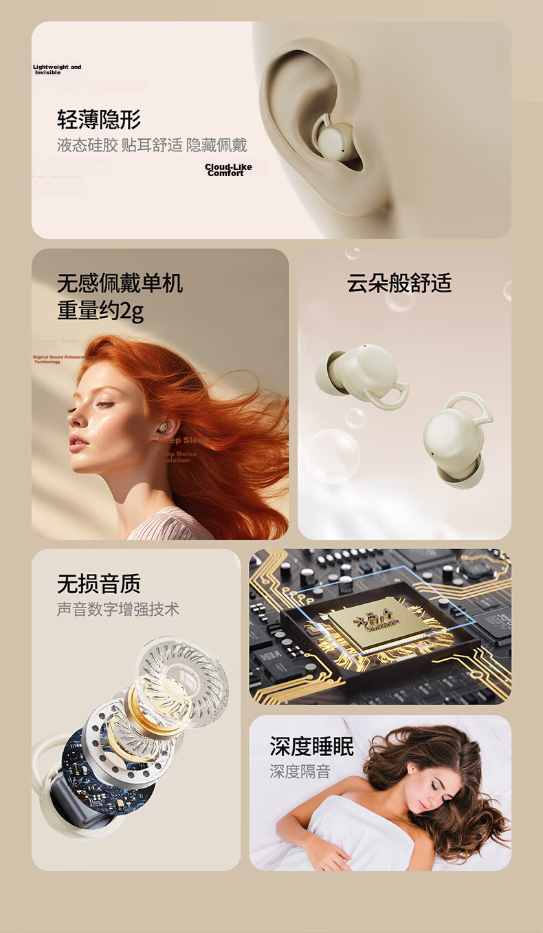 Chuangu Sleep Aid APP | Side Sleep Ear-Friendly Bluetooth Sleep Earbuds Noise Cancelling Wireless In-Ear Mini Invisible High-Quality Long Battery Life 4