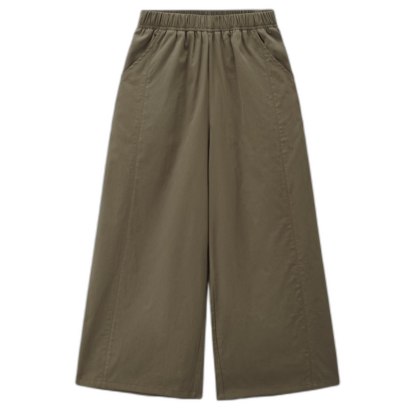Giordano Women's Pants 2026 Summer Pure Cotton Distressed Casual Elastic Waist Eight-Point Wide-Leg Pants 13426328