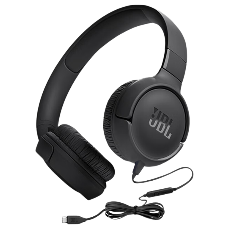 JBL TUNE520C Upgraded Wired Over-Ear Headphones with Type-C, Hi-Res Certified, In-Line Mic and Remote, Black