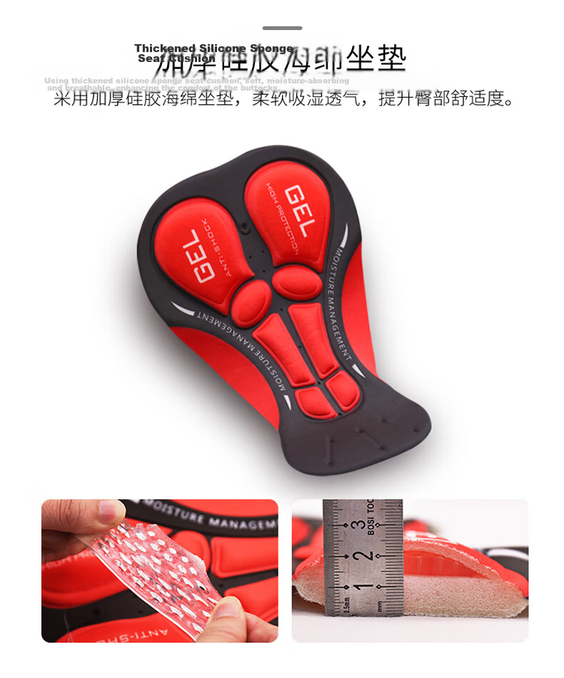 CAVALRY Cycling Shorts with Silicone Gel Pad for Men and Women Mountain Road Bike Shorts Seat Cushion Black Red XXL 4