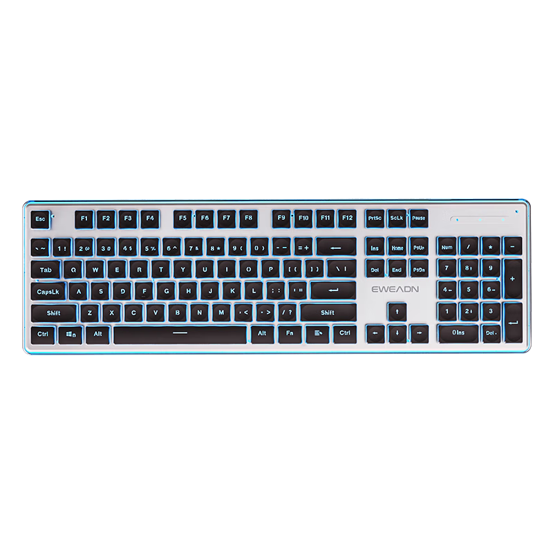 EWEADN X7S Wireless Keyboard Single Mode 2.4G True Mechanical Feel 104-Key Low-Profile Office Keyboard Compatible with Desktop and Laptop Rechargeable Membrane Keyboard Black Blue Light