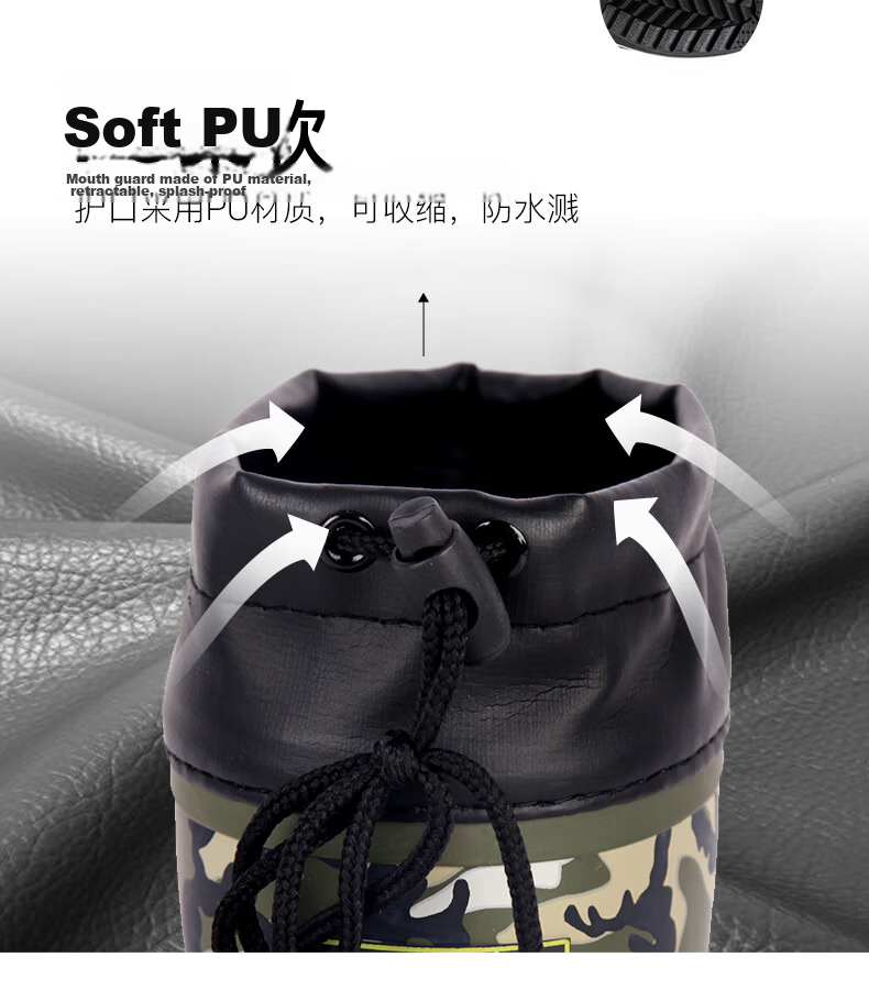 Jolly Walk Mid-Calf Camouflage Rain Boots, Rubber Waterproof Shoes, Outdoor Rain Boots, 219-1, Black Camouflage, Size 40 10