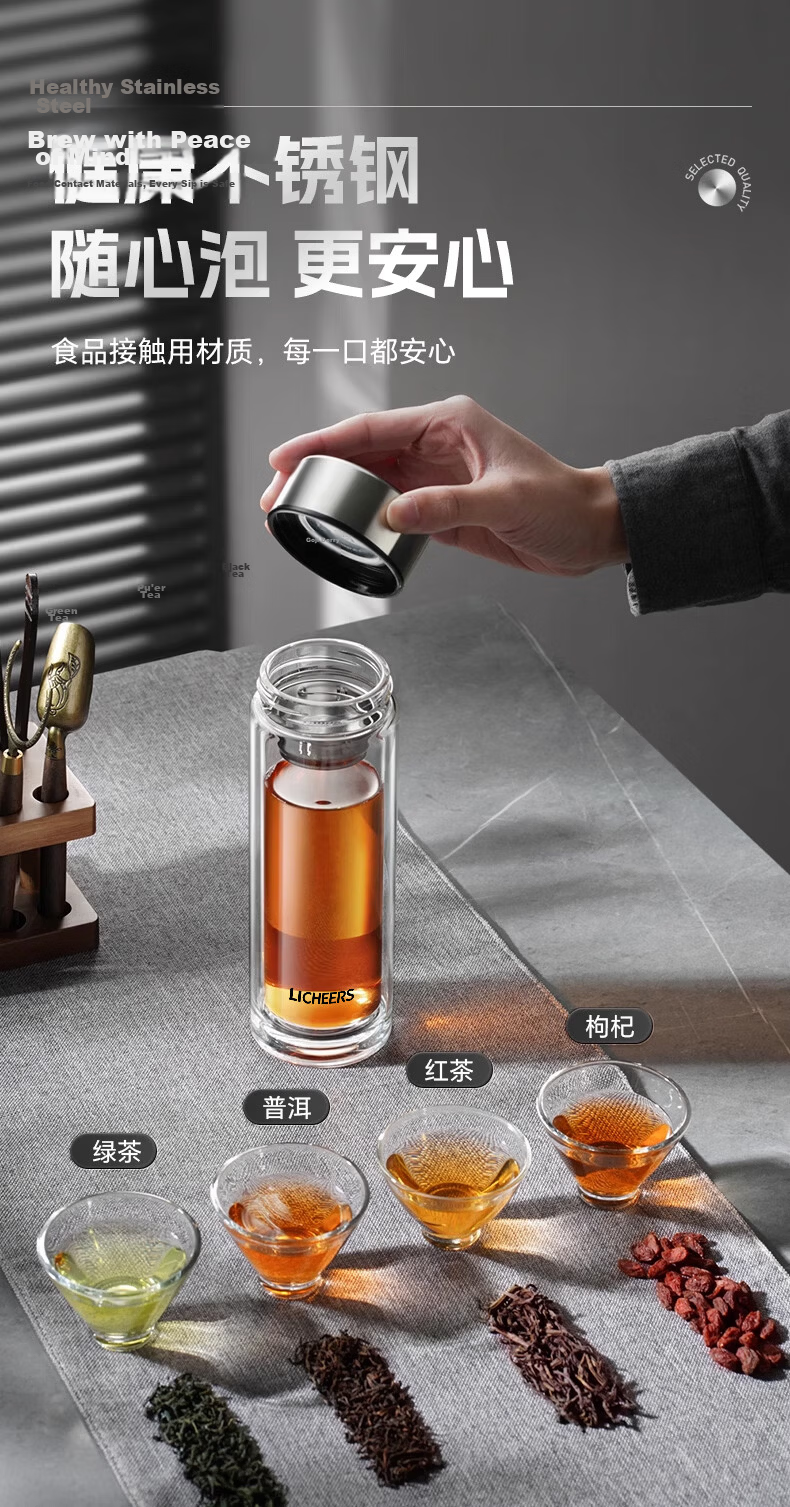 LINGCHEN Double Layer Glass Tea Cup High Borosilicate Explosion-Proof Heat-Resistant Business Glass for Men and Women 8
