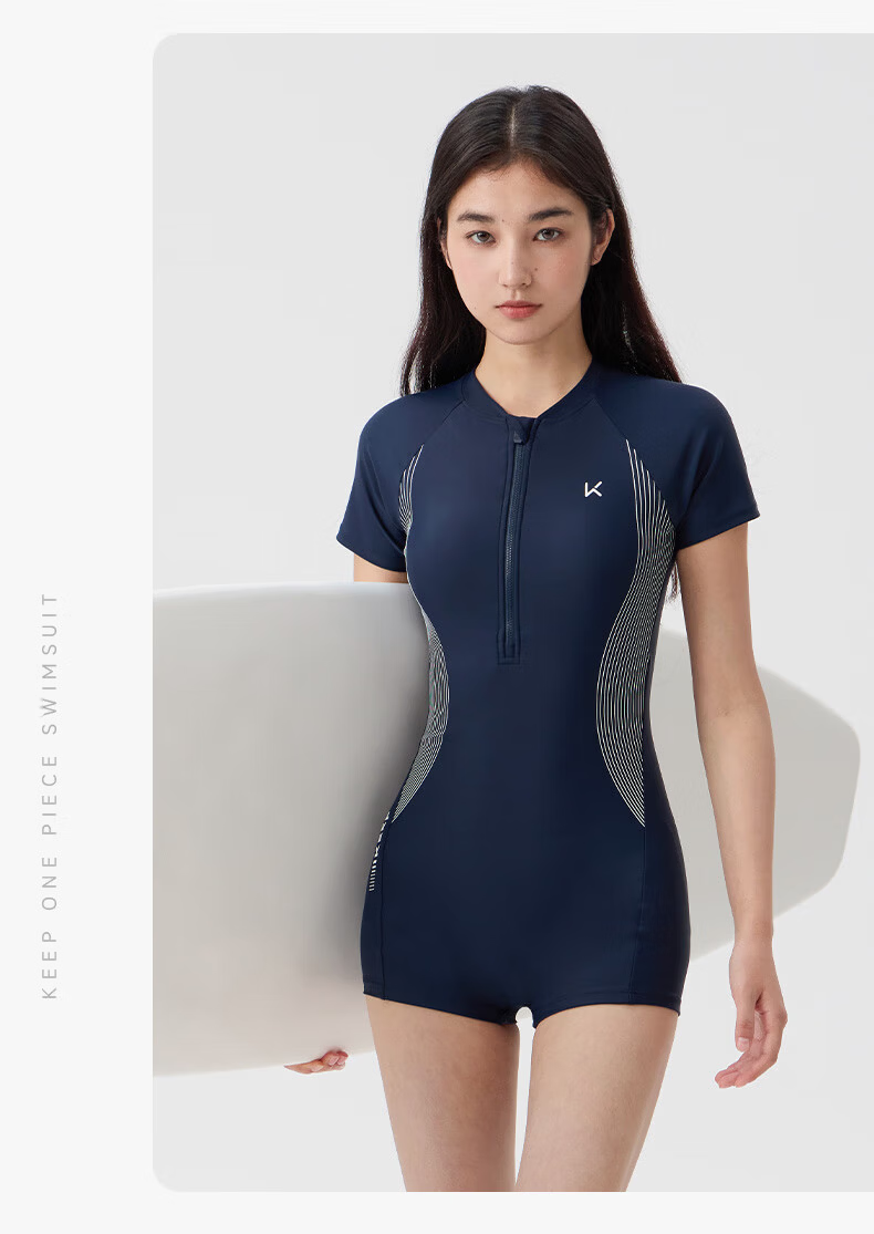 Keep Women's Professional One-Piece Swimsuit, Square Leg, Competitive Speed, Conservative, Plus Size, Hot Spring Swimwear 047, Gray Blue, L 15