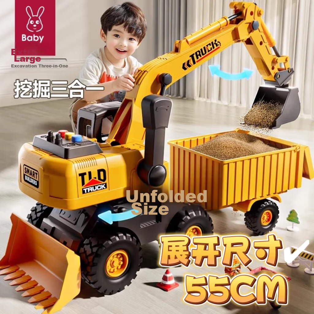 Mabao Twin Excavator Toy for Children 1-3-6 Years Old, Extra Large Dump Truck Engineering Vehicle 3-in-1 for Boys and Babies