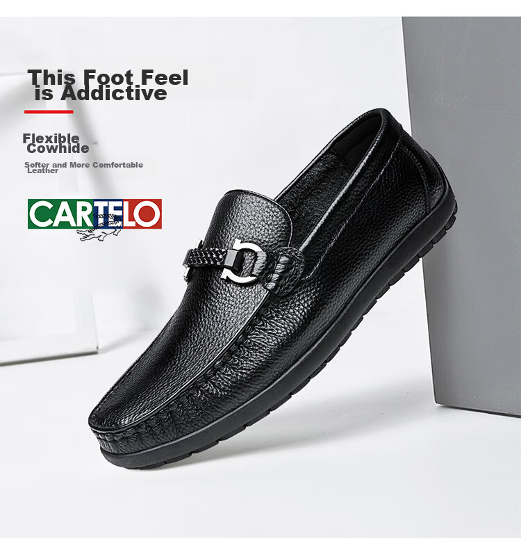 CARTELO Business Classic Loafers Leather Shoes Slip-On Casual Men's Shoes 9061 Black 39 5