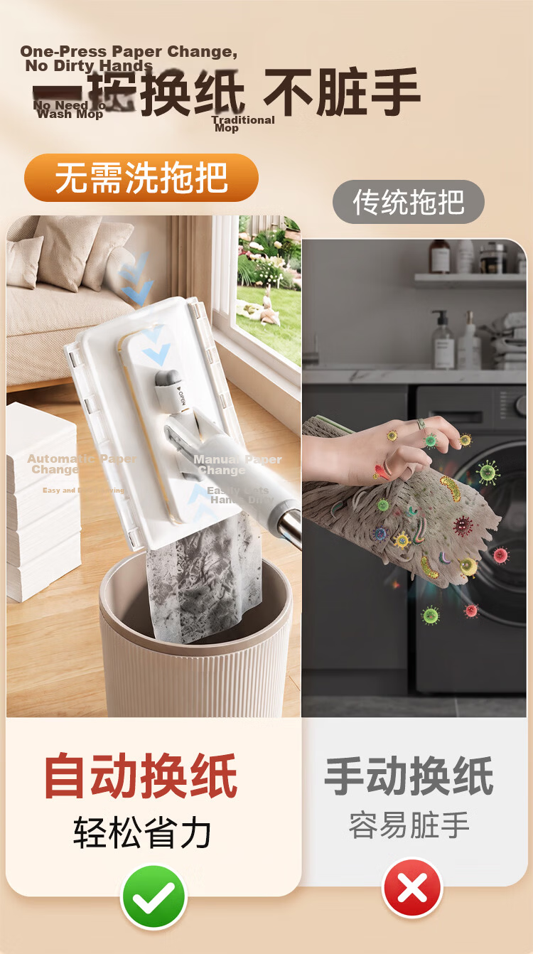 JD Original Flat Mop with Face Towel, 26cm Wide, Lazy Person's Household All-In Mop, No Hand Washing Required, Floor Cleaning Wonder 2