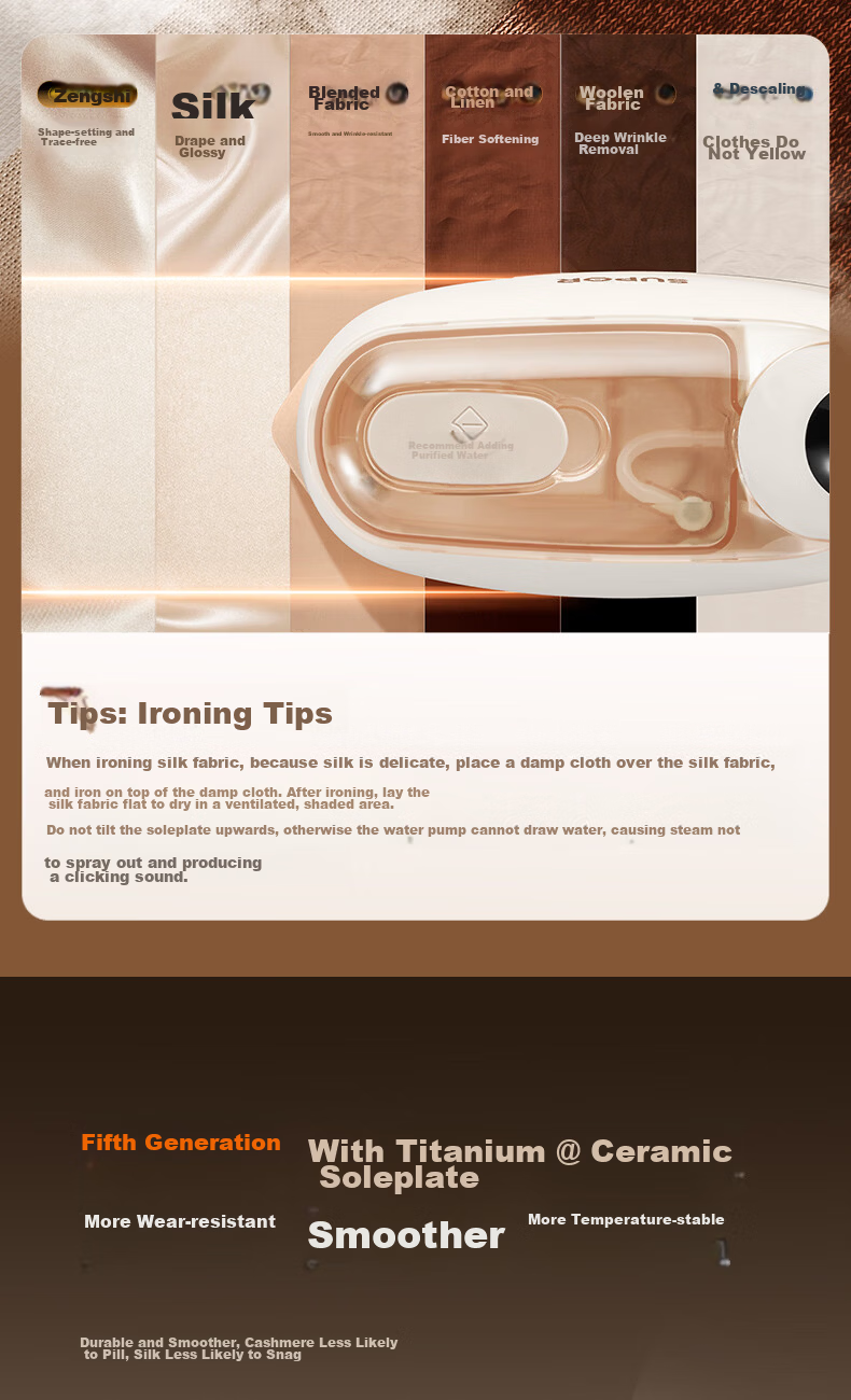 SUPOR Titanium Enhanced Fabric Care Handheld Garment Steamer 75g/min High Steam 130ml Water Tank Portable Home Iron 925APro 8