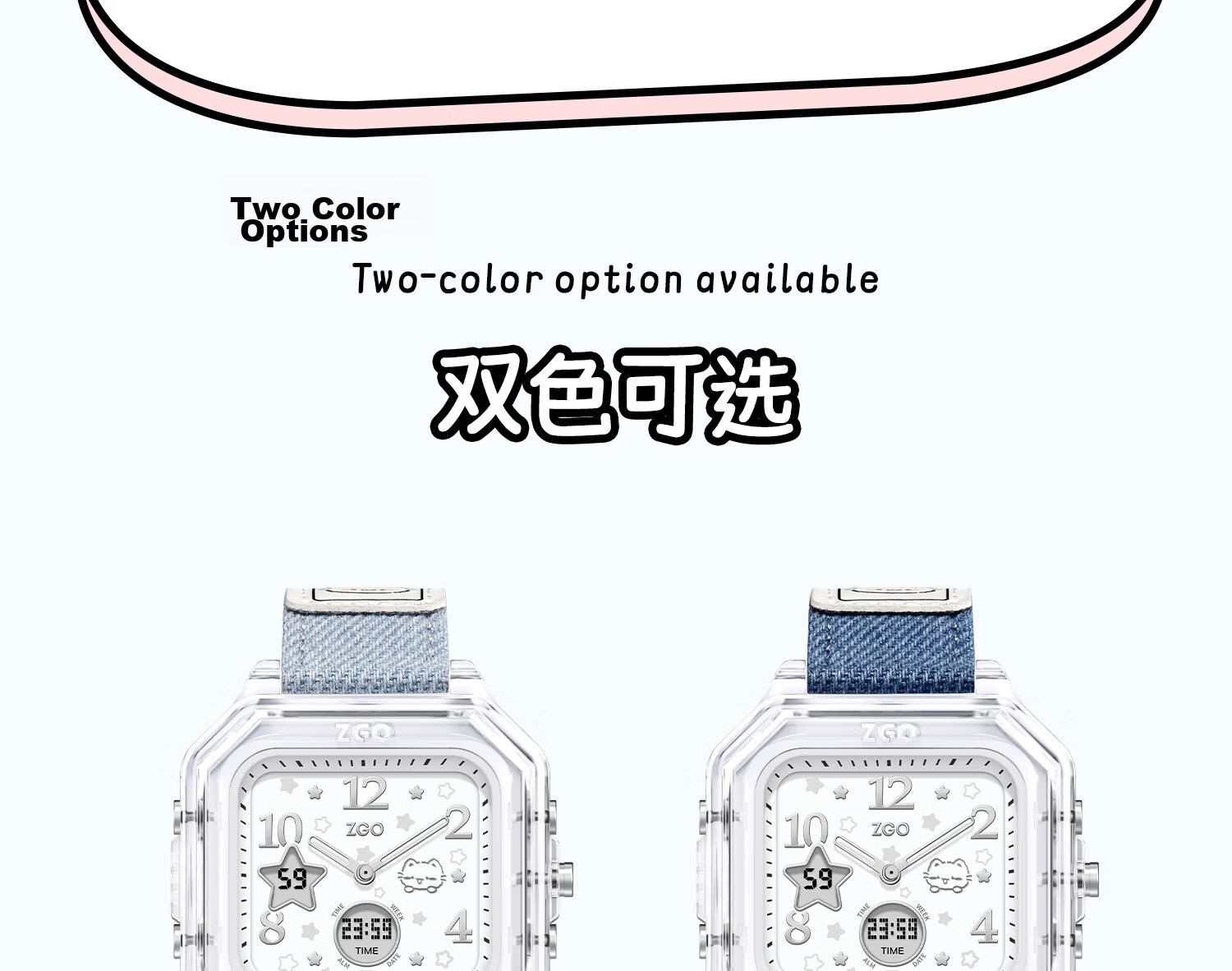 ZGO Line Small Cat Electronic Watch for Girls Student High School Waterproof Sports Digital Watch 81980 36