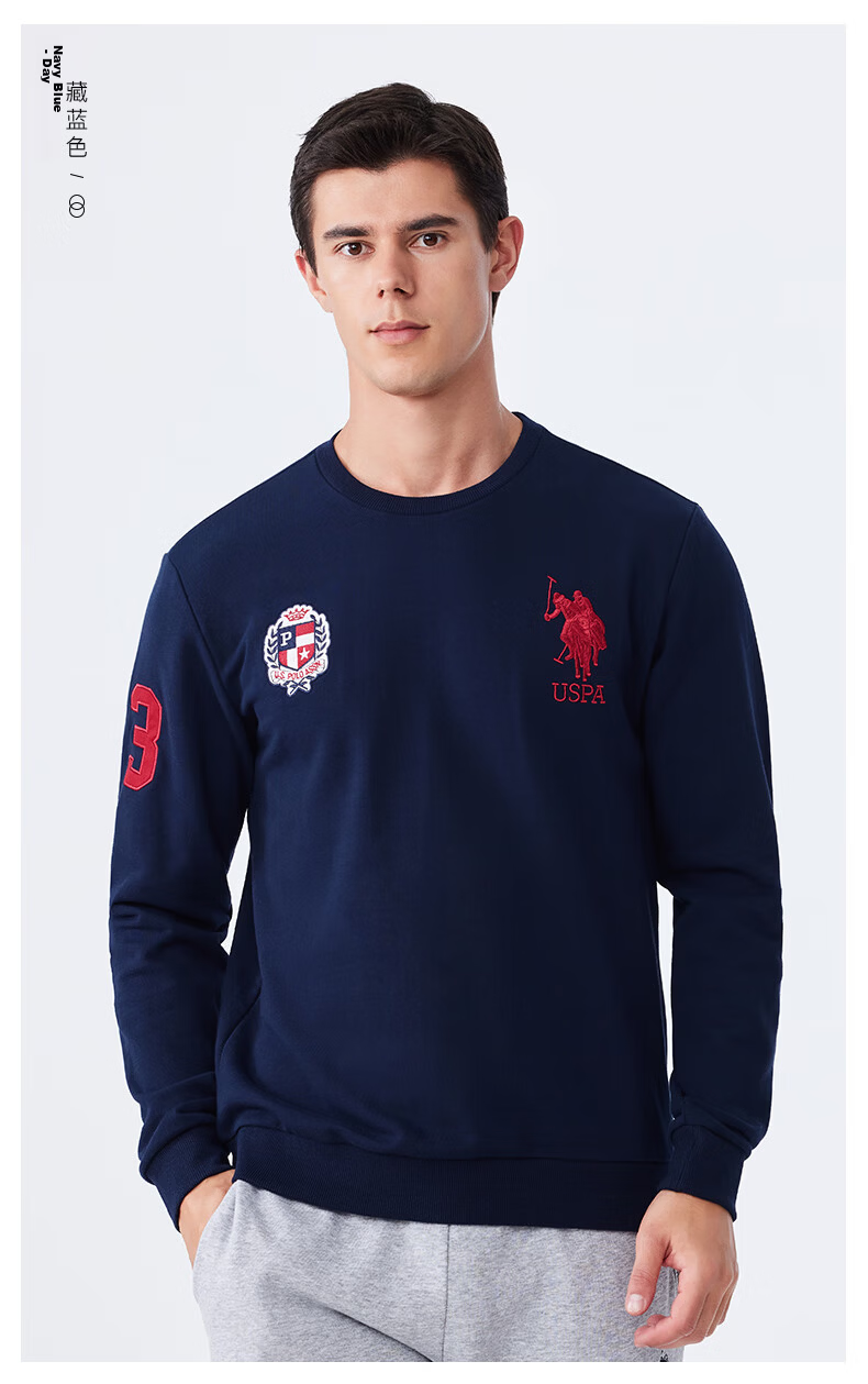 U.S. POLO ASSN. Men's Sweatshirt Autumn Crewneck Trendy Loose Long Sleeve T-Shirt Casual Top Navy Blue M 14