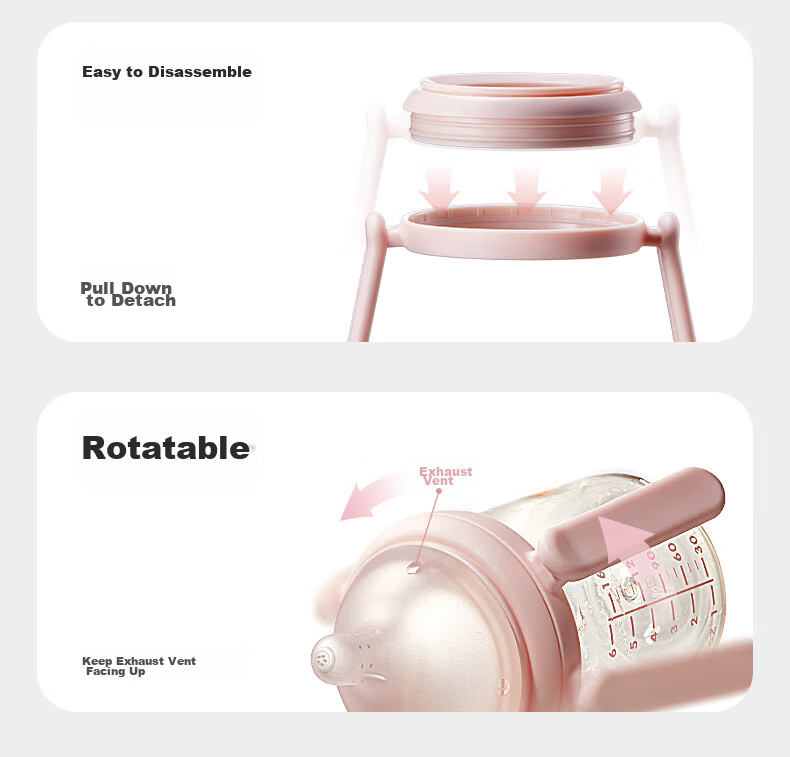 Babycare Lying Bottle, Breast-Like, Newborn Training Cup, PPSU Material, Drop-Resistant, Large Nipple, 240ml, Kekou Pink 12