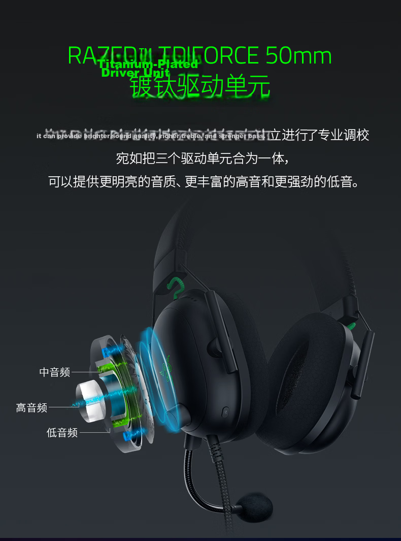 Razer BlackShark V2 Wired Gaming Headset with Passive Noise Cancellation, USB Sound Card, TriForce EQ, ShadowBlade Zero - Black 2