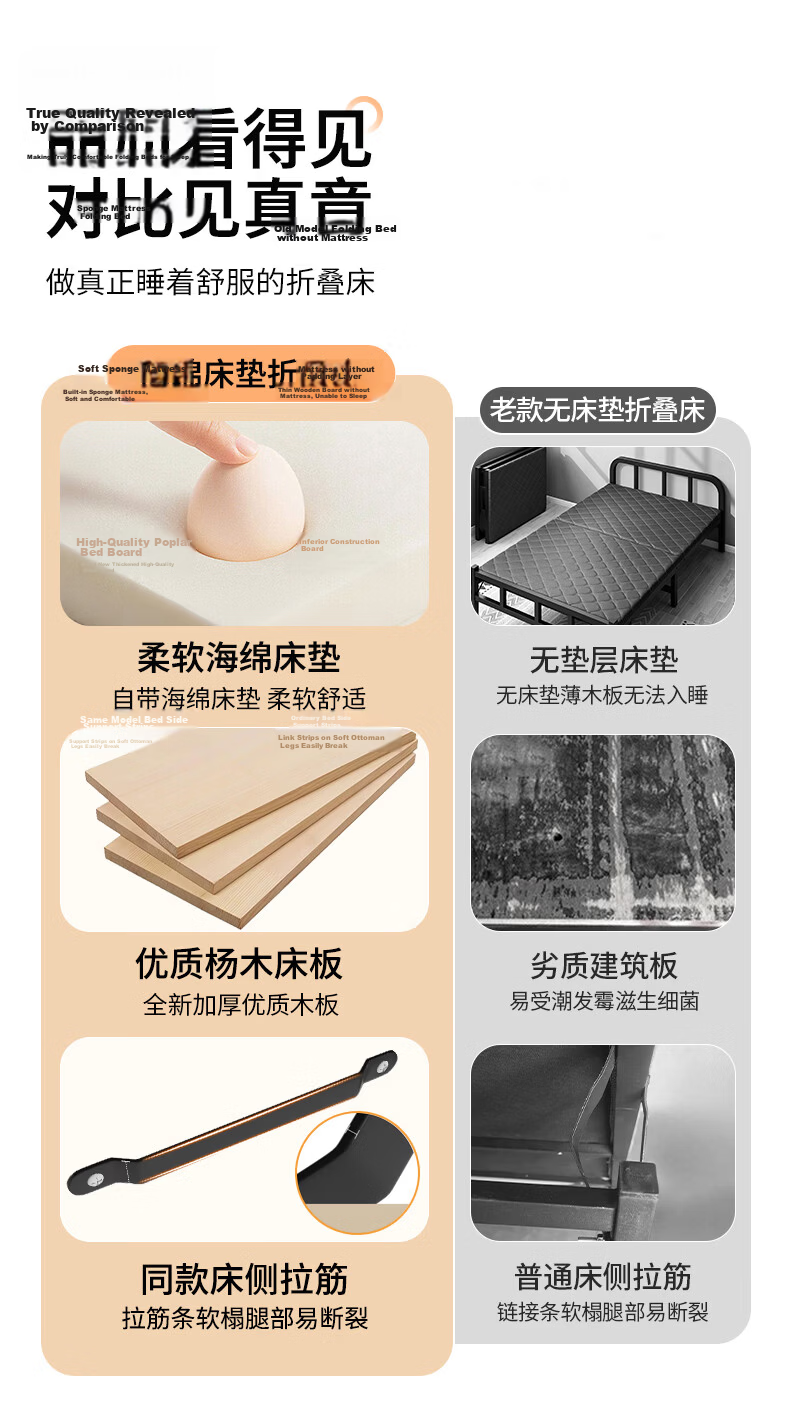 Quanpinwu (No Installation) Folding Single Bed Nap Bed Home Hospital Care Sponge Mattress Camp Bed 4