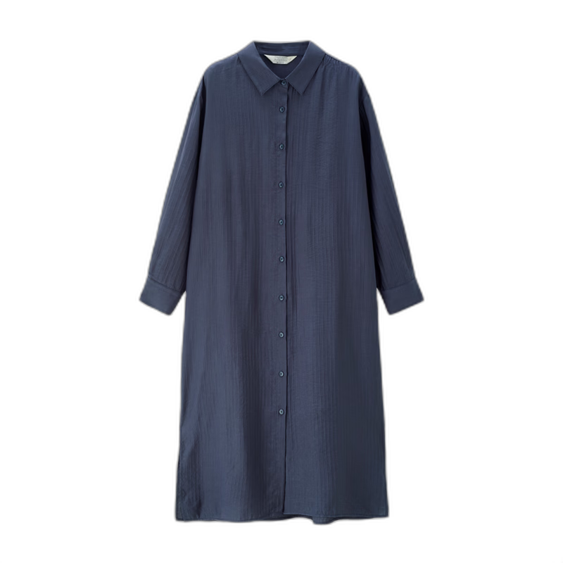 Giordano Women's Dress, 2026 Spring New Style, Side Slit with Subtle Stripes, Long-Sleeve Shirt Dress, Women's 05465070