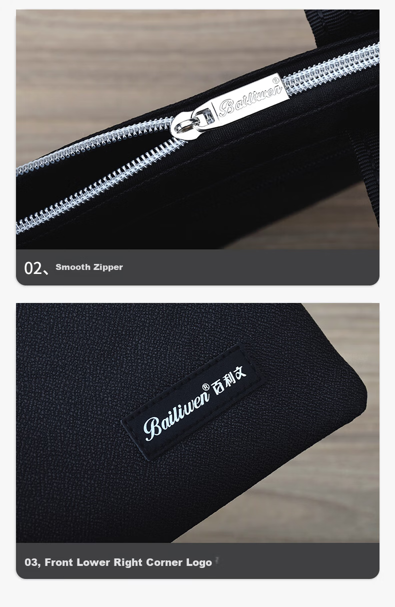 Bailiwen B0072 Black Double-Layer Handheld Zipper Bag, Briefcase, Document Bag, Conference Folder, Men's Briefcase, File Bag, Business Office Handbag 8