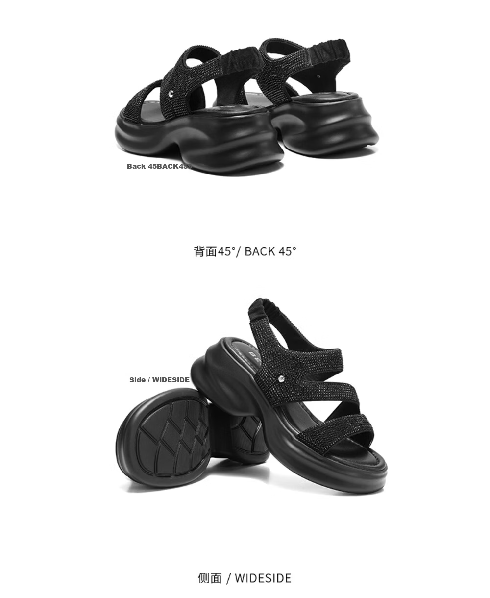 Belle Galaxy Glitter Sandals Women Summer 2026 New Thick Sole Height Increasing Casual Sandals JD038BL6 Black Size 35 5