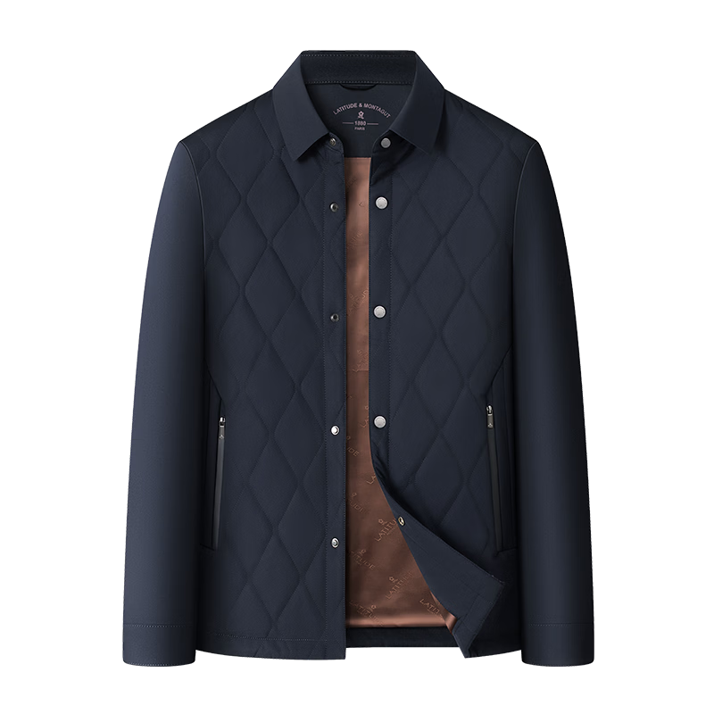 MONTAGUT Men's Cotton Padded Jacket Winter Lapel Quilted Daily Commuter Coat Navy Blue Size 56