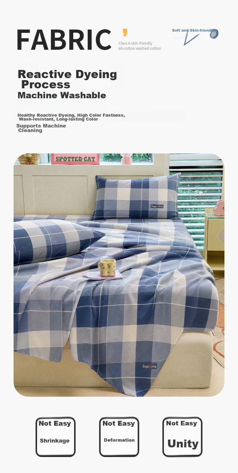 Grace 100% Cotton Bed Sheet A-Class 7A Antibacterial Full Cotton Double Quilt Cover Single Piece 200*230cm Printed 15