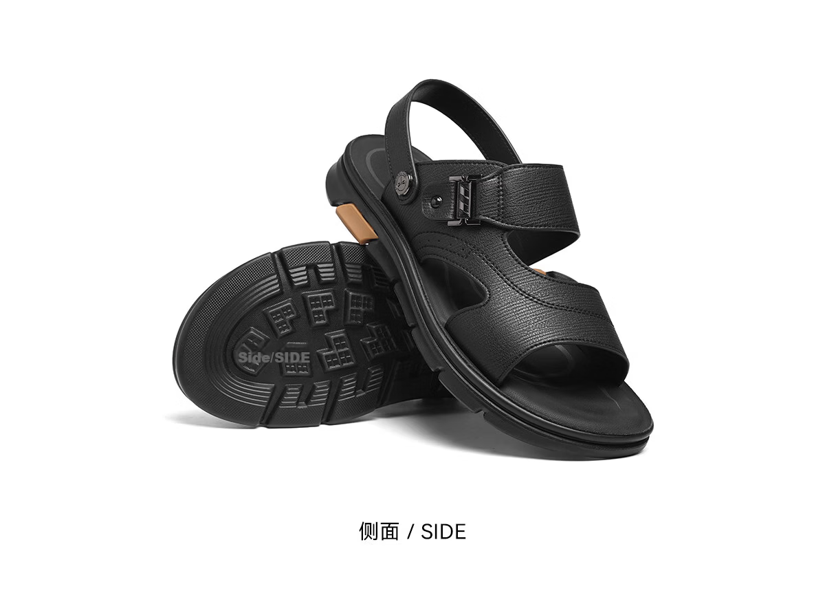 RED DRAGONFLY Men's Sandals, Lightweight Slippers, Summer Cowhide Beach Shoes, Open-Toe Breathable Two-Way Wear WTT22118J Black Size 43 23