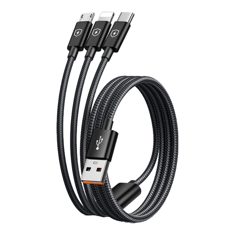 3-in-1 Data Cable 6A Fast Charging 100W Multi-Charger Cable Compatible with iPhone Apple Type-C Huawei Xiaomi Car Charger 1m