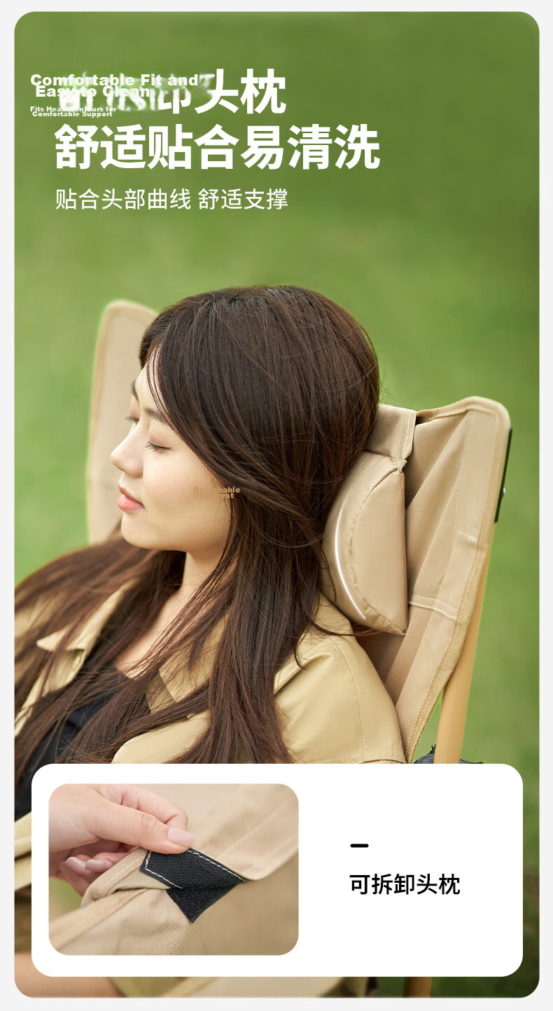 MOBIGARDEN Leisure Lounge Chair, Outdoor Camping Nap Companion Folding Bed with Headrest, Foldable Chair with Three Adjustable Positions for Sitting And Lying 15