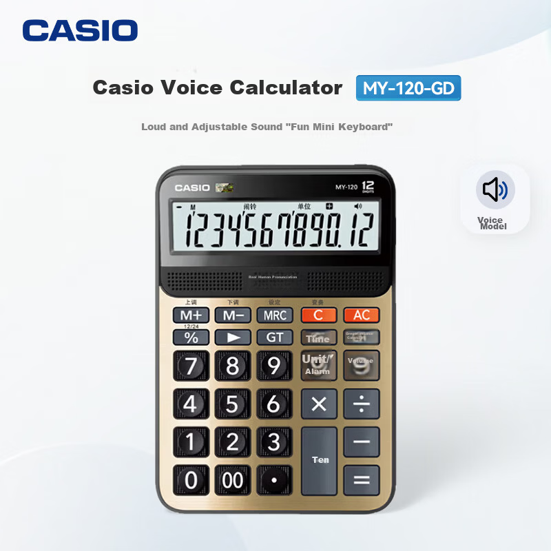 CASIO Voice Calculator Glazed Black Real Voice Metal Body Fun Playing Office Supplies Financial Dedicated Voice Model DY-120