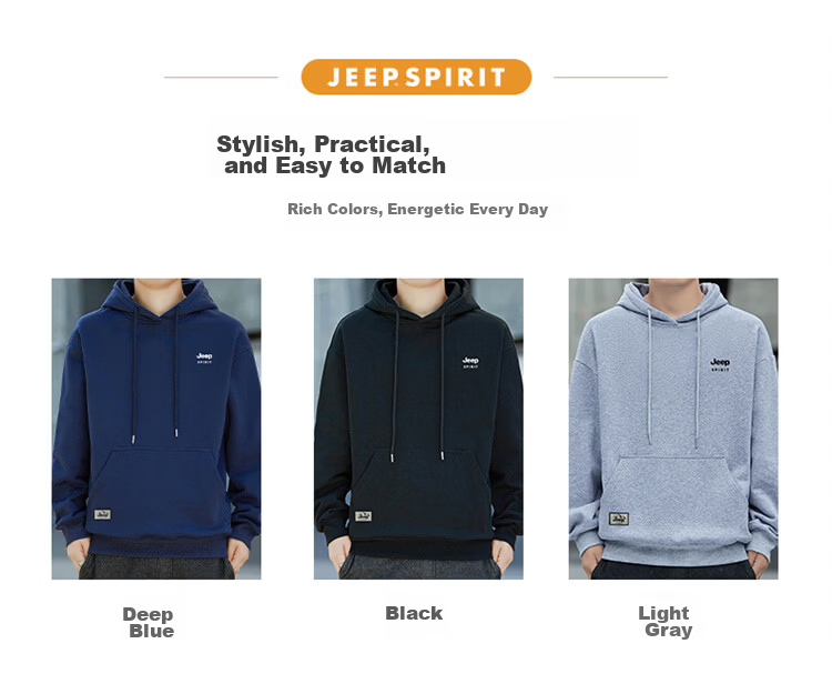 JEEP SPIRIT Men's Hooded Sweatshirt, Casual Loose Long-Sleeve T-Shirt for Spring, Base Layer for Men, Deep Blue, 2XL 9