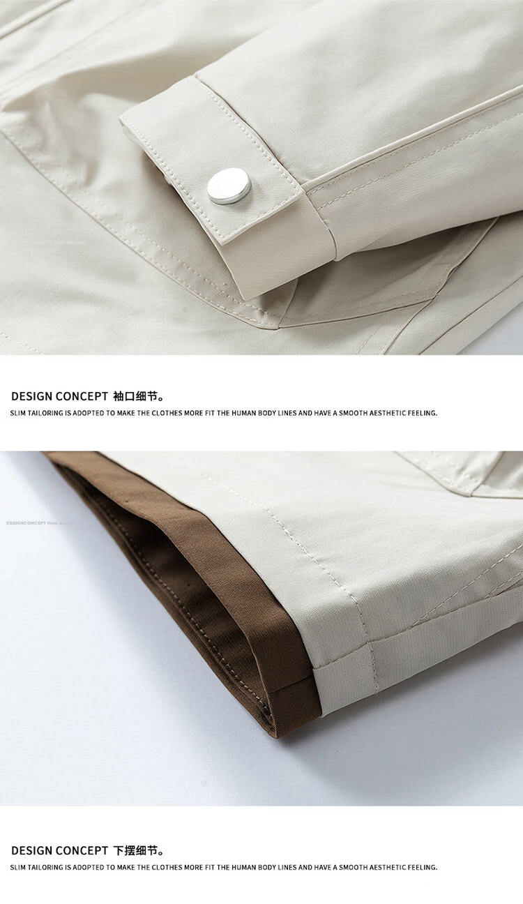 JEEP Men's Jacket, Spring And Autumn Workwear Windbreaker, Loose-Fitting Lapel Top for Men, Beige, Size M 15