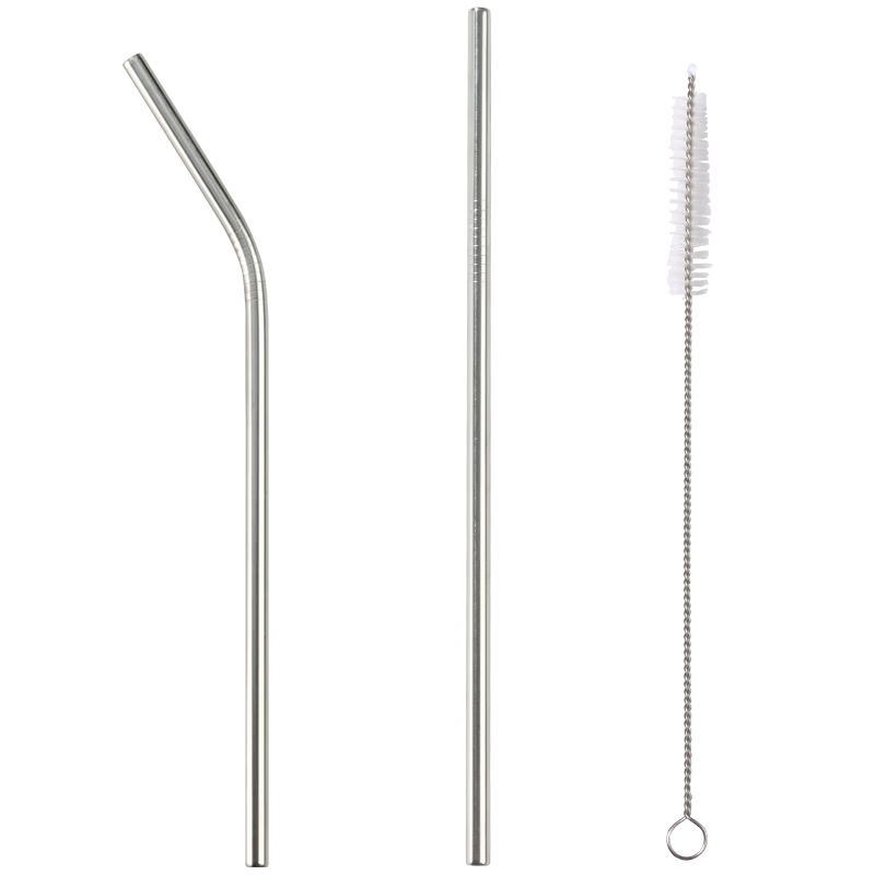 Baijie 304 Stainless Steel Straw Non-Disposable Metal Bent Creative Milk Tea Thick Straw Set of 2