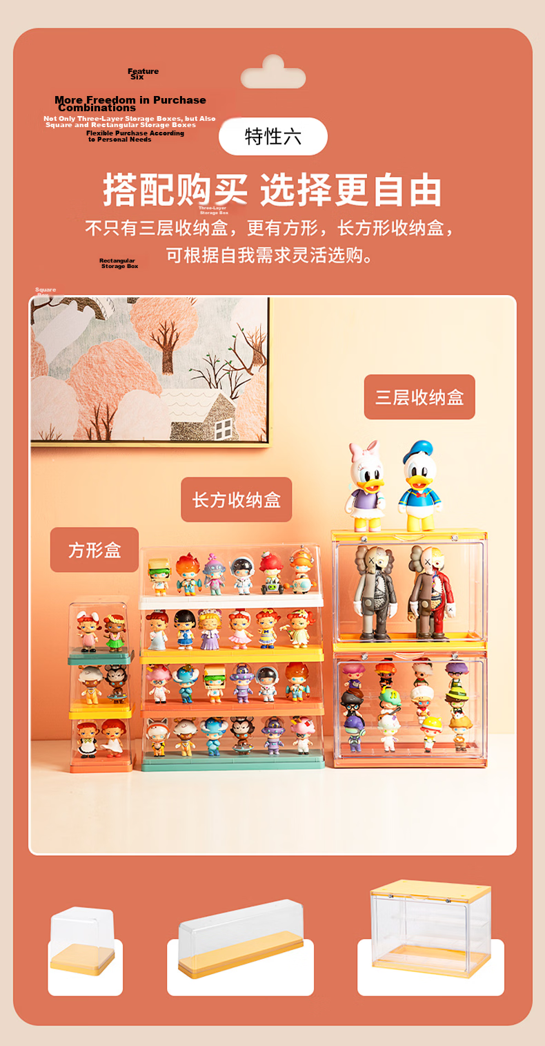 JEKO&JEKO Blind Box Display Case, Figurine Showcase, Pop Mart Labubu Display Stand, Transparent Storage Box, Clear White 14