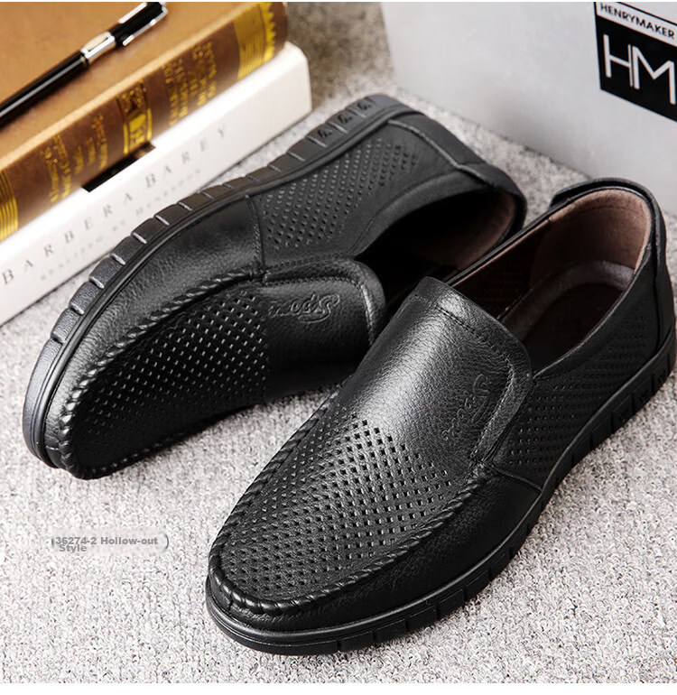 EGCHI Business Casual Shoes for Men, Leather Slip-On Shoes, Top-Grain Cowhide, Middle-Aged Footwear, 36274 Hollow-Out Style, Size 40 21