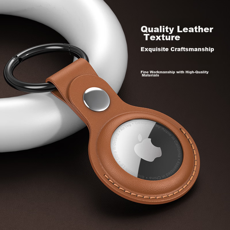 ESCASE AirTag 2 Protective Case for Apple AirTag Faux Leather Anti-Lost Tracker Dirt-Resistant Shockproof Keychain Cover ES-KPLE01 Saddle Brown