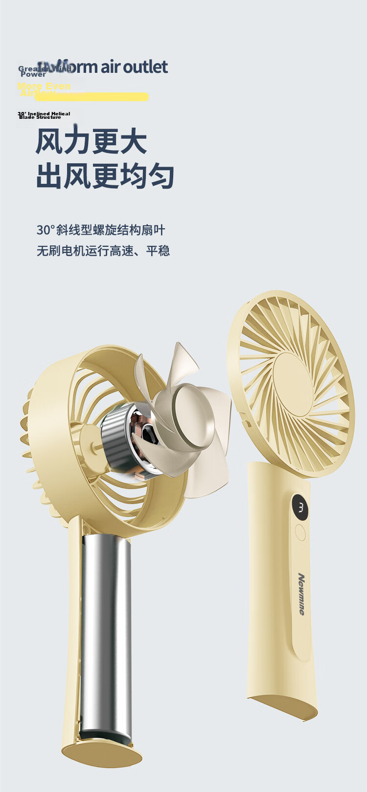 Newmine Handheld Mini Fan Portable Desktop Outdoor Student Dormitory Office Rechargeable Small Electric Fan High Wind Power White 7