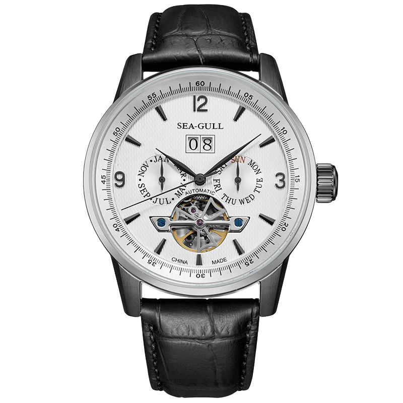 SEAGULL Men's Automatic Mechanical Watch Calendar Week Month Skeleton Tourbillon Men's Watch Birthday Gift 1328 White